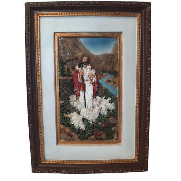 Vintage 60s‎ MCM 3D Jesus Religious Light Up Wall Art Decor Picture 11" x 15" - Picture 2 of 10